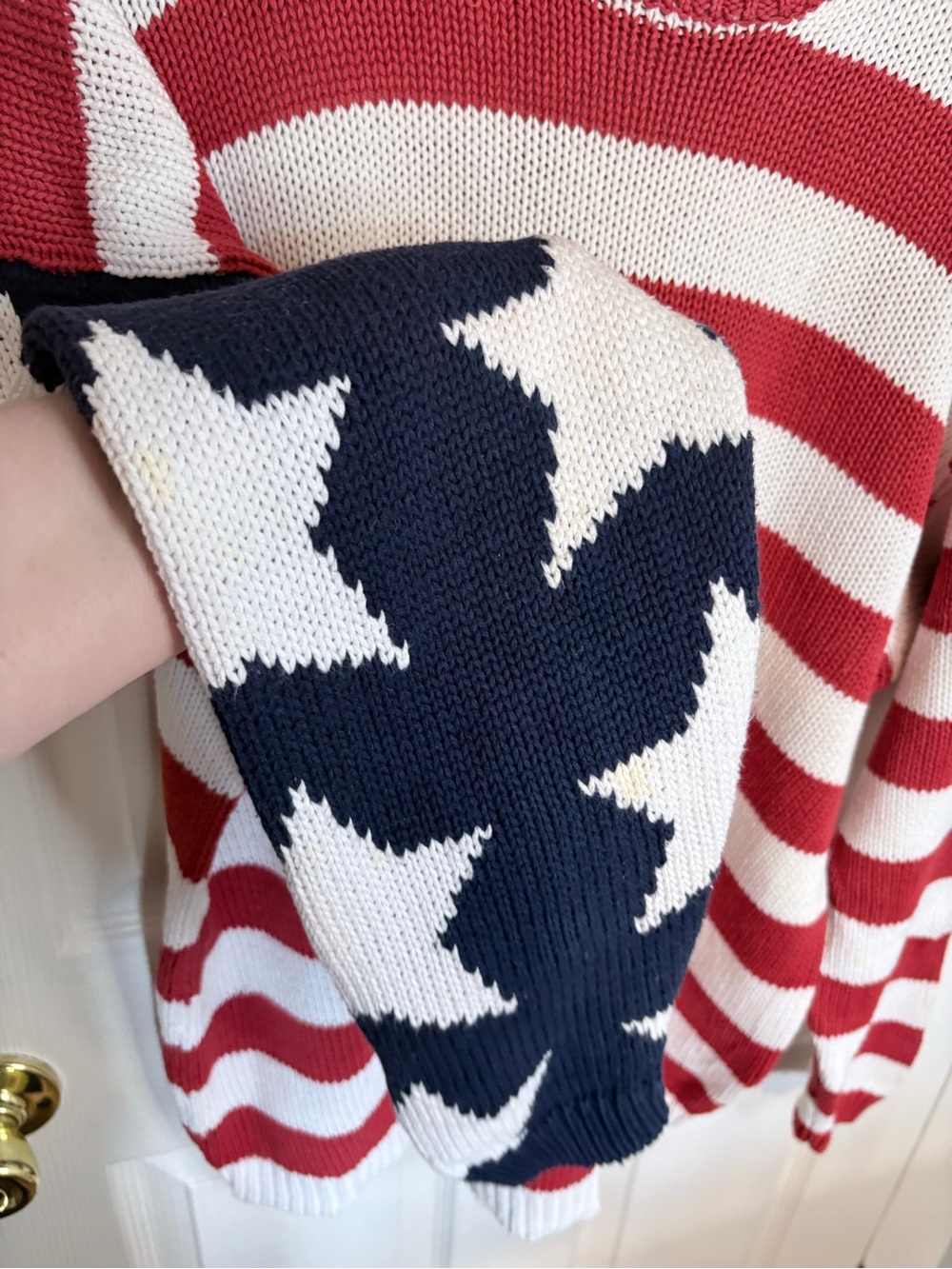 Vintage Perry Ellis America USA Flag Sweater Red White Blue Cotton Knit Unisex - Picture 4 of 9